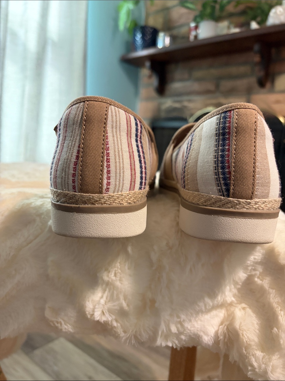 Skechers BOBS Slip-On Flats in Tan, Cream & Navy Stripe - Picture 3 of 6